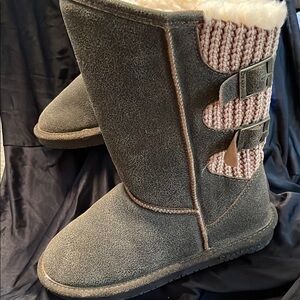 BearPaw Brown beige Winter Boots with Cozy Knit Details